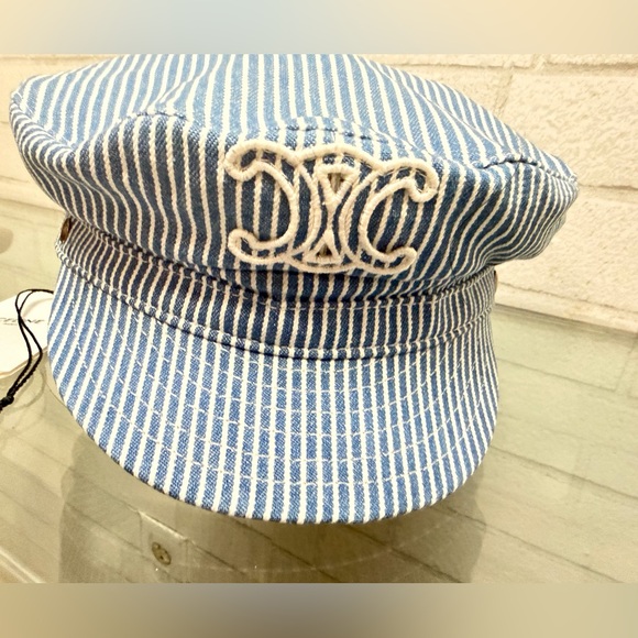 Celine Blue and White Striped Hat - Picture 3 of 4